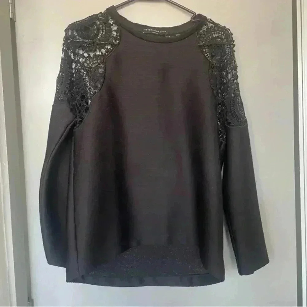 Generation Love Black Lace Long Sleeve Top Size Small